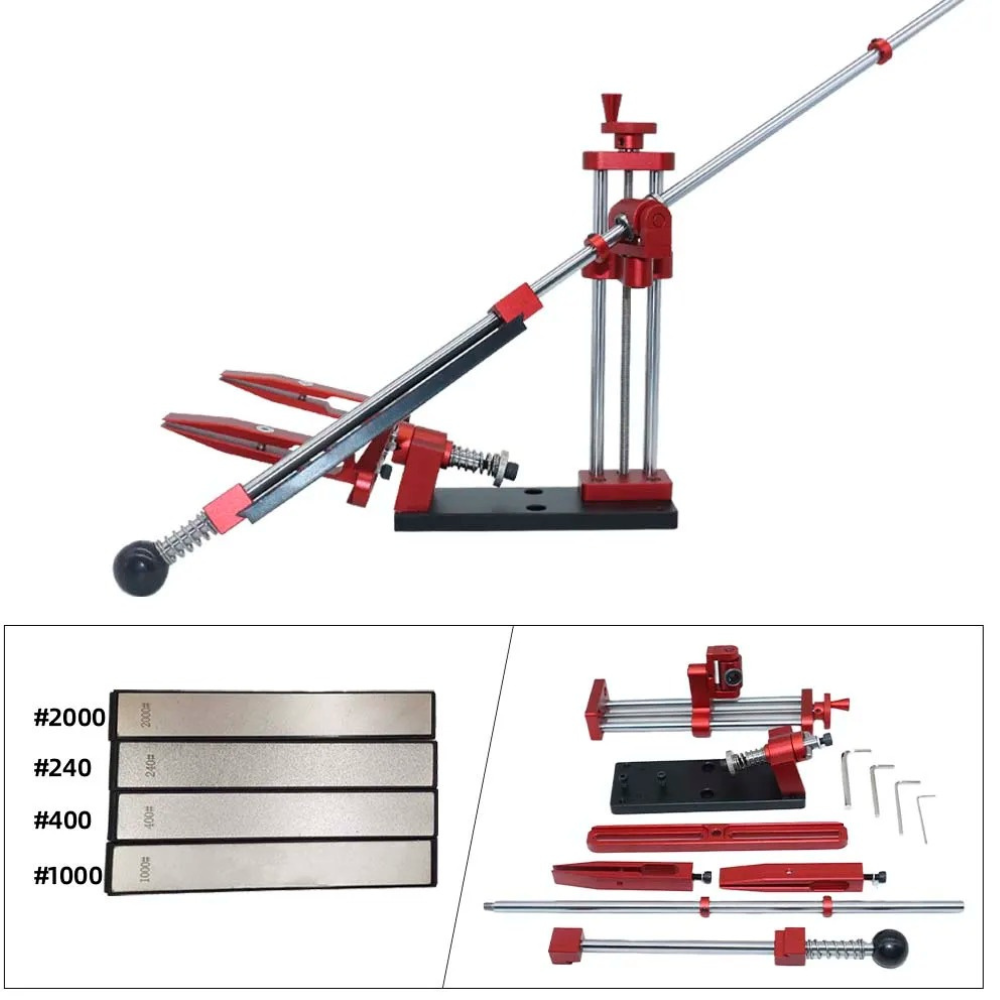 Kit d’affûtage professionnel à angle fixe avec système rotatif à 360° et pierres à aiguiser diamantées